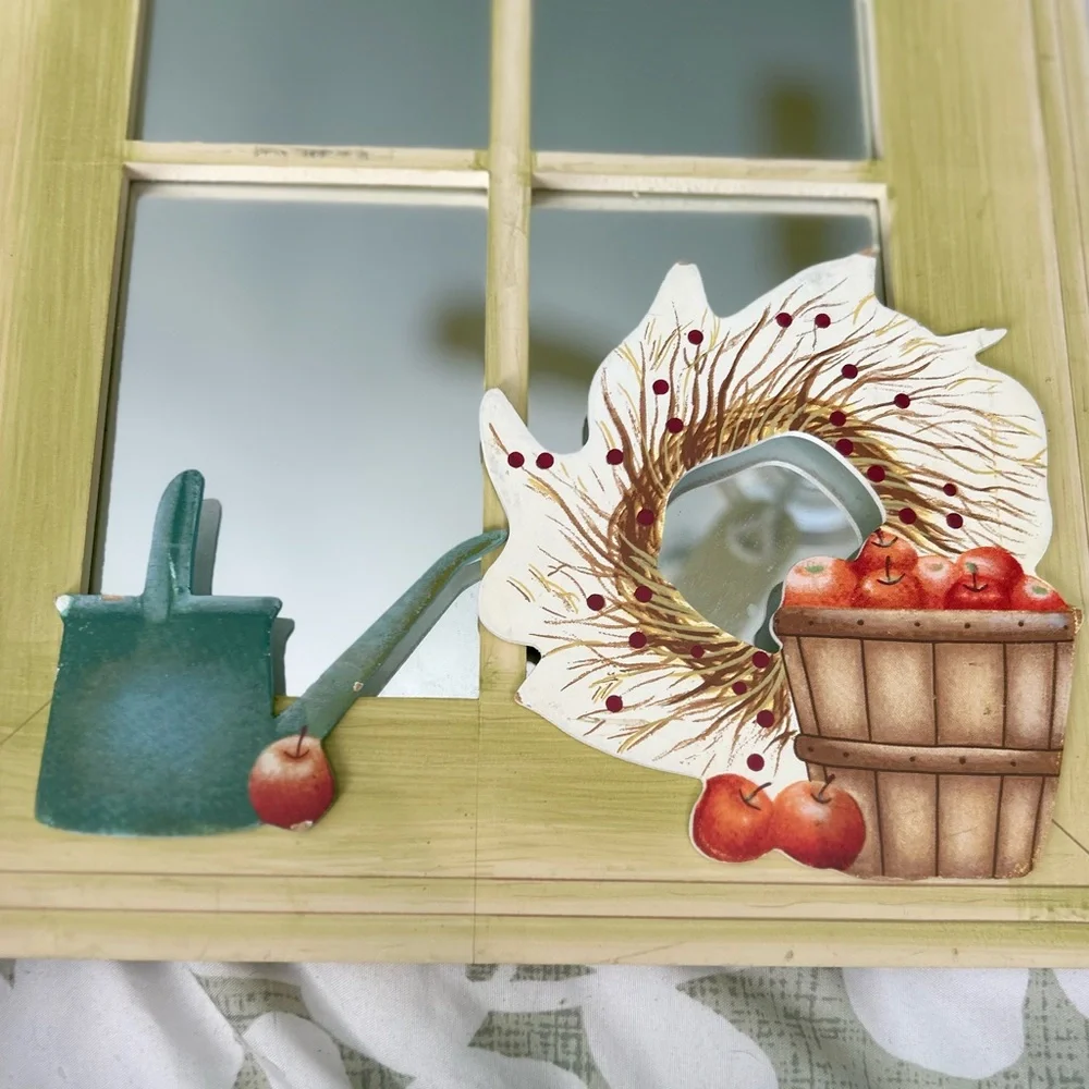 VTG Farmhouse Cottage Watering Can & Apples in Bucket Cottagecore Mirror